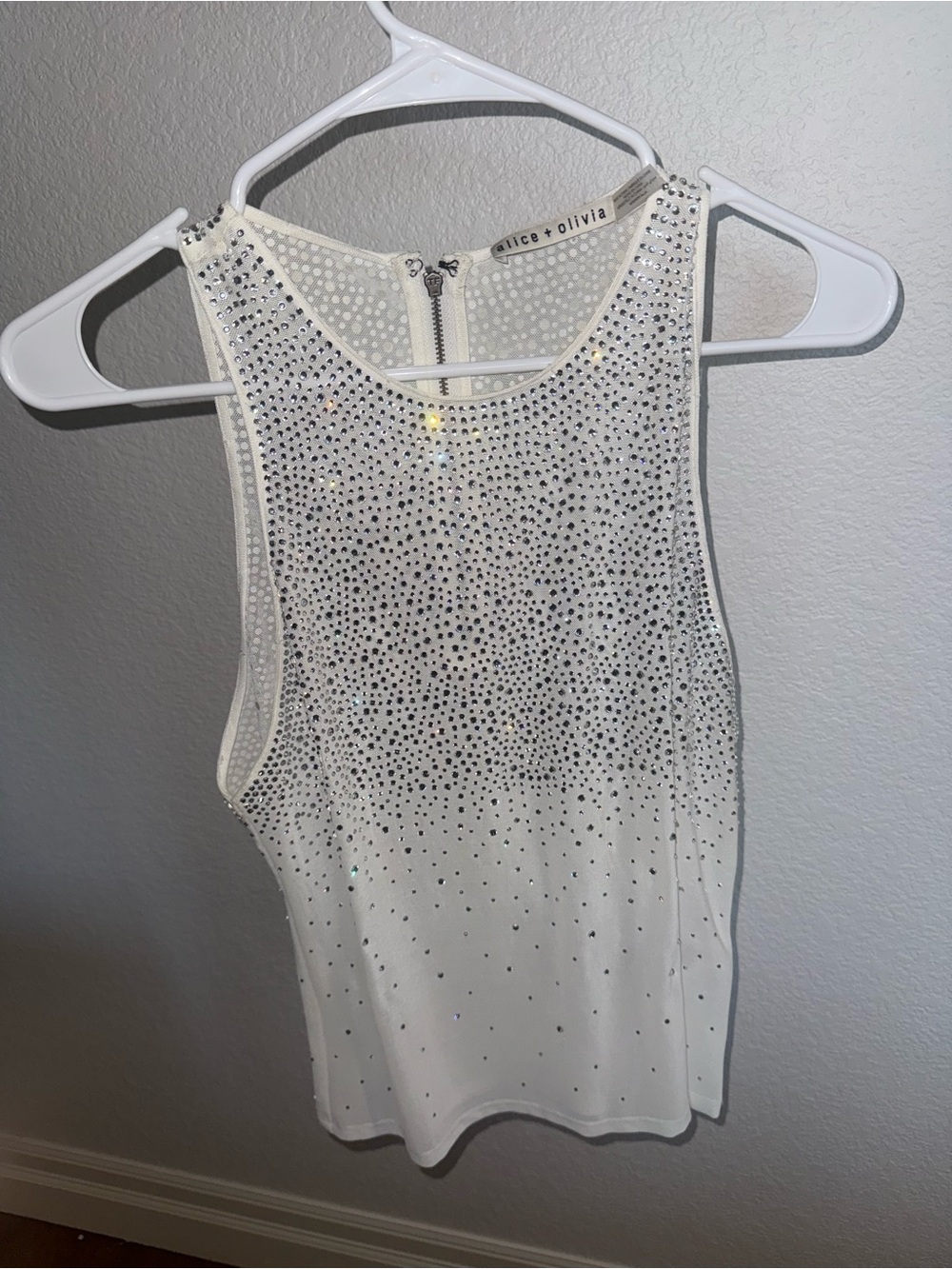 Alice + Olivia White Embellished Sleeveless Tank